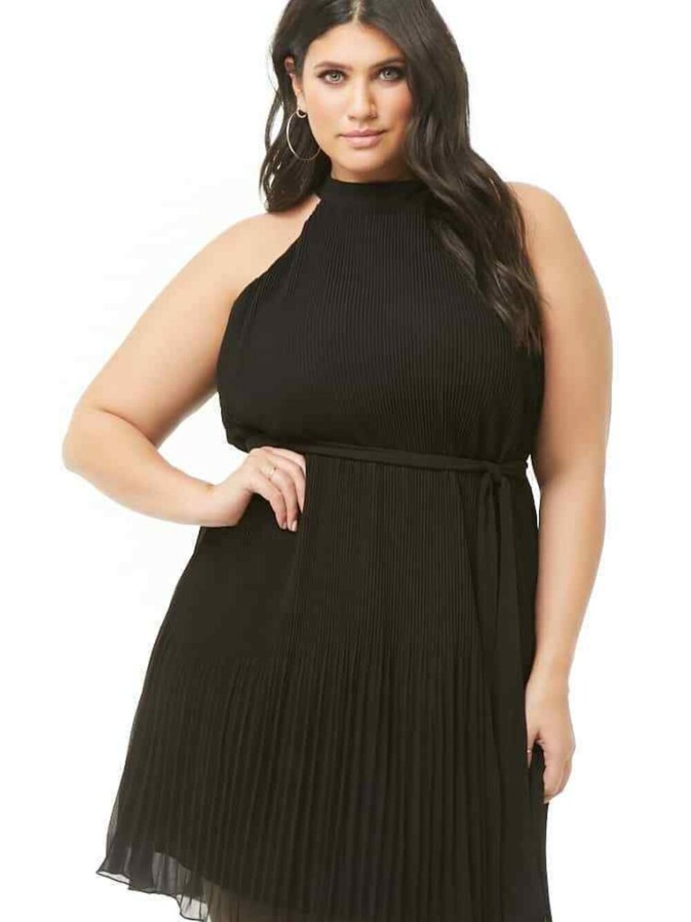 Forever 21 Plus Size Black Accordion-Pleated Dress 0X/1X/2X